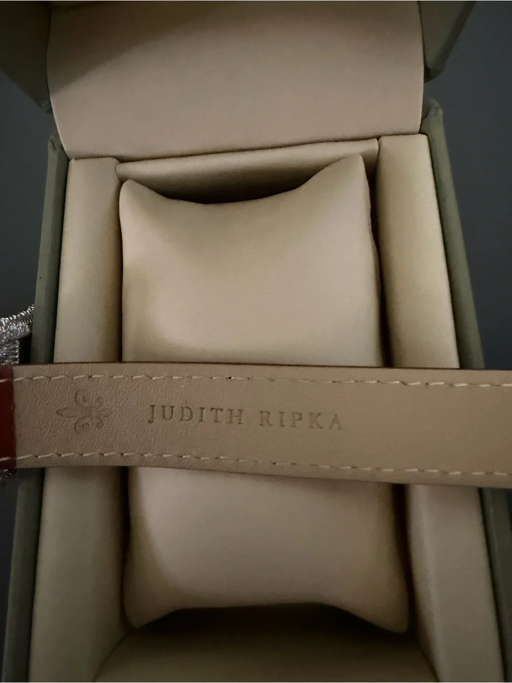 Judith Ripka Brown Leather Double-Wrap Watch with Silver Rope Bezel, NEW in box